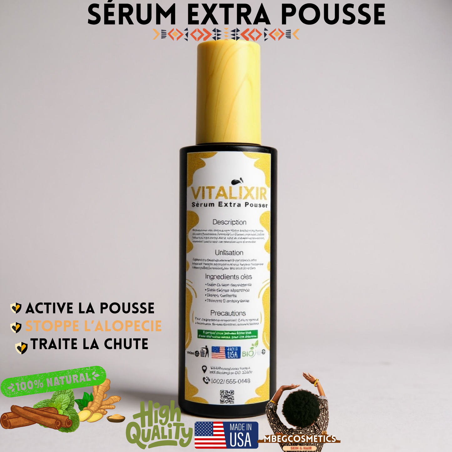 Vitalixir,3 en 1 pousse, volume, anti-alopécie