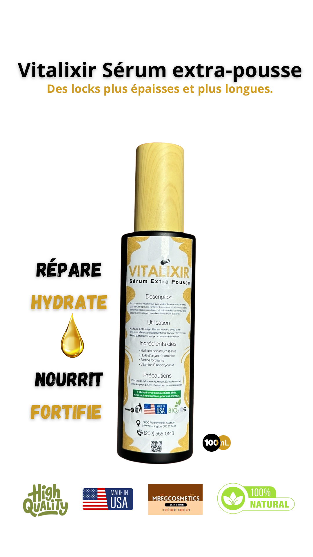 Vitalixir,3 en 1 pousse, volume, anti-alopécie