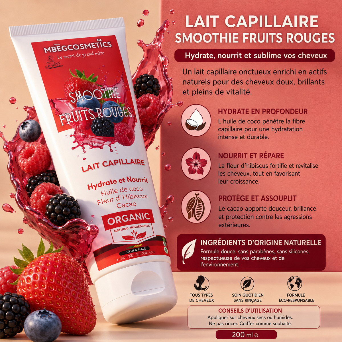 Lait  capillaire- Smoothie fruits rouges